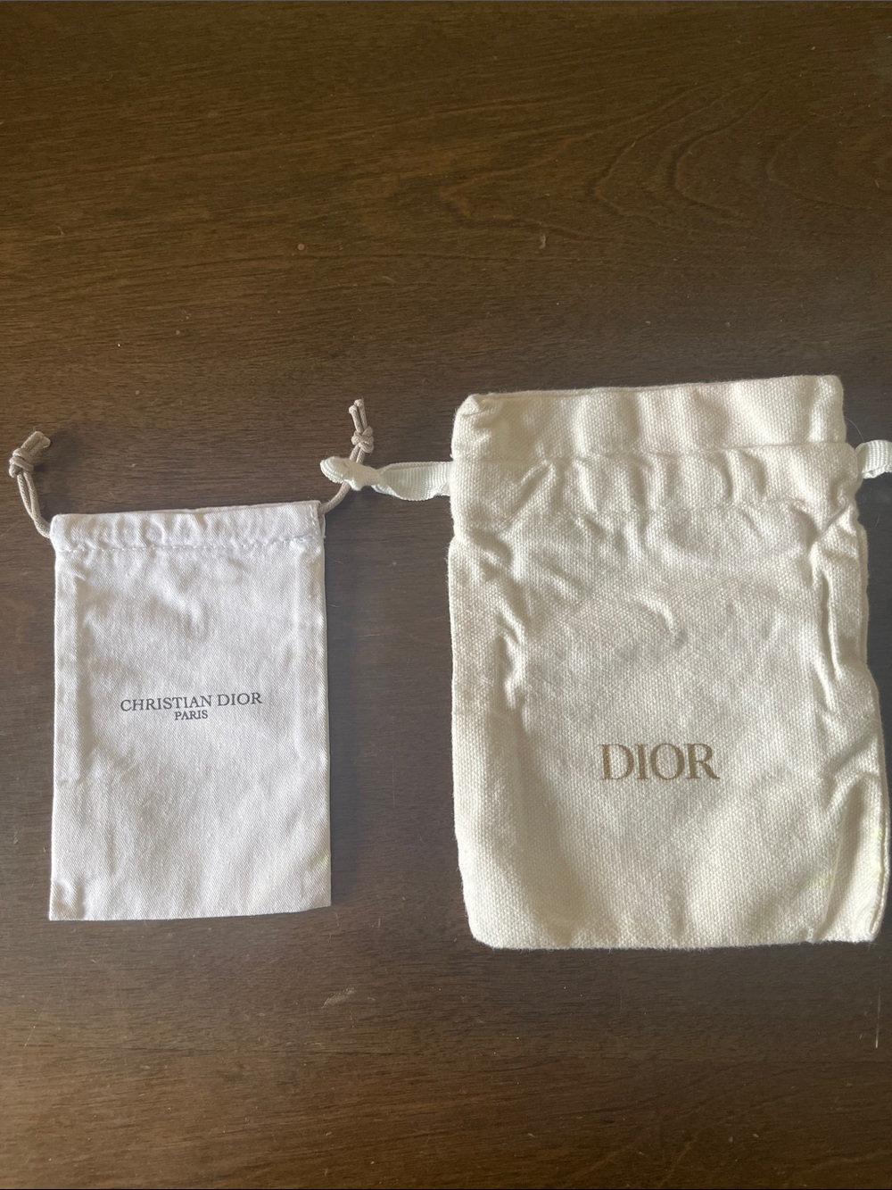 Dior 5x6 & 3x4.5 Cream and White Drawstring Dust Bags Set